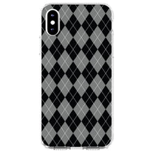 DistinctInk® Clear Shockproof Hybrid Case for Apple iPhone / Samsung Galaxy / Google Pixel - Black Grey White Argyle