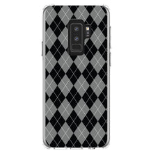 DistinctInk® Clear Shockproof Hybrid Case for Apple iPhone / Samsung Galaxy / Google Pixel - Black Grey White Argyle