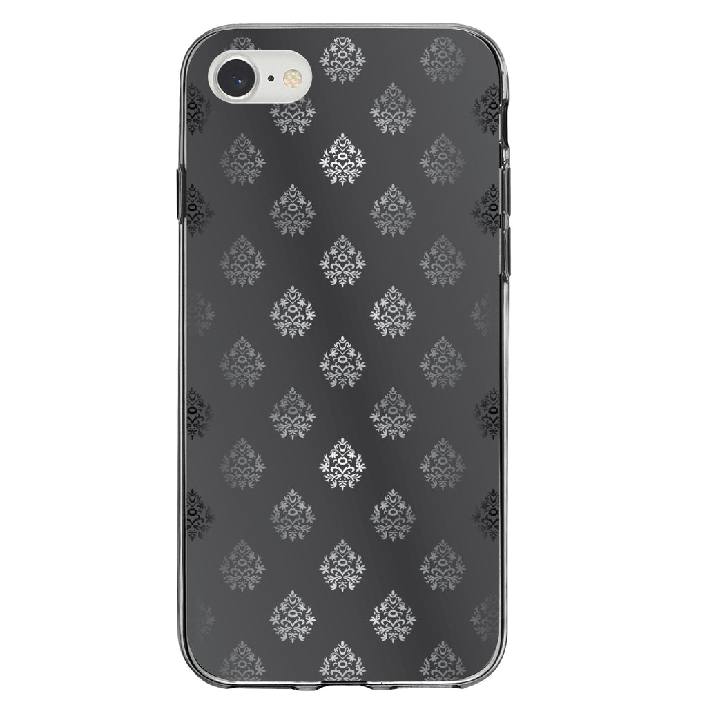 Silver Grey Black White Damask Clear Shockproof iPhone Case, view 5