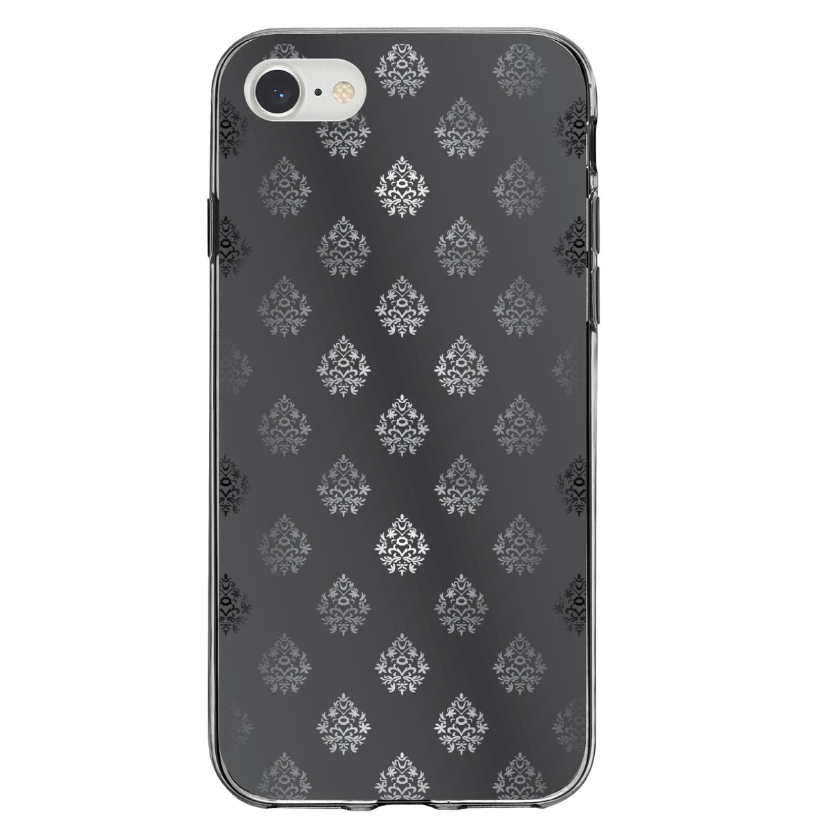 Silver Grey Black White Damask Clear Shockproof iPhone Case, view 5
