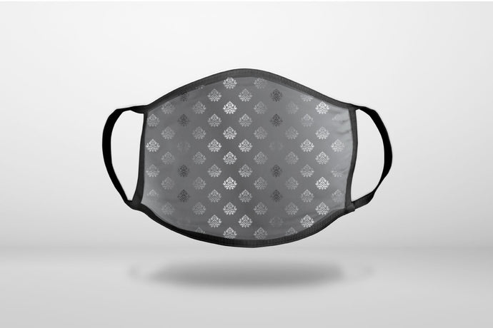 Silver Grey Black White Damask - 3-Ply Reusable Soft Face Mask Covering, Unisex, Cotton Inner Layer