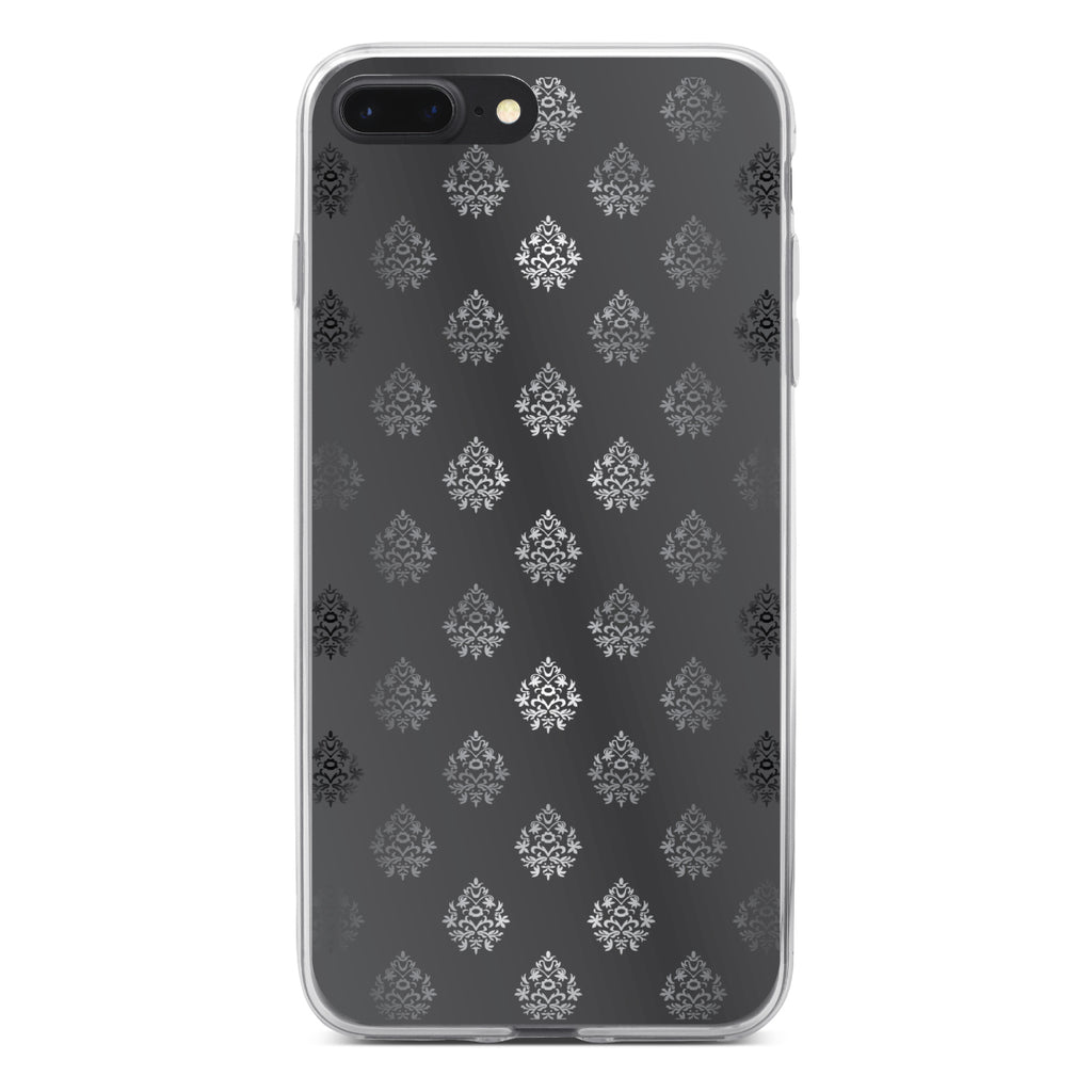 Silver Grey Black White Damask Clear Shockproof iPhone Case, view 6