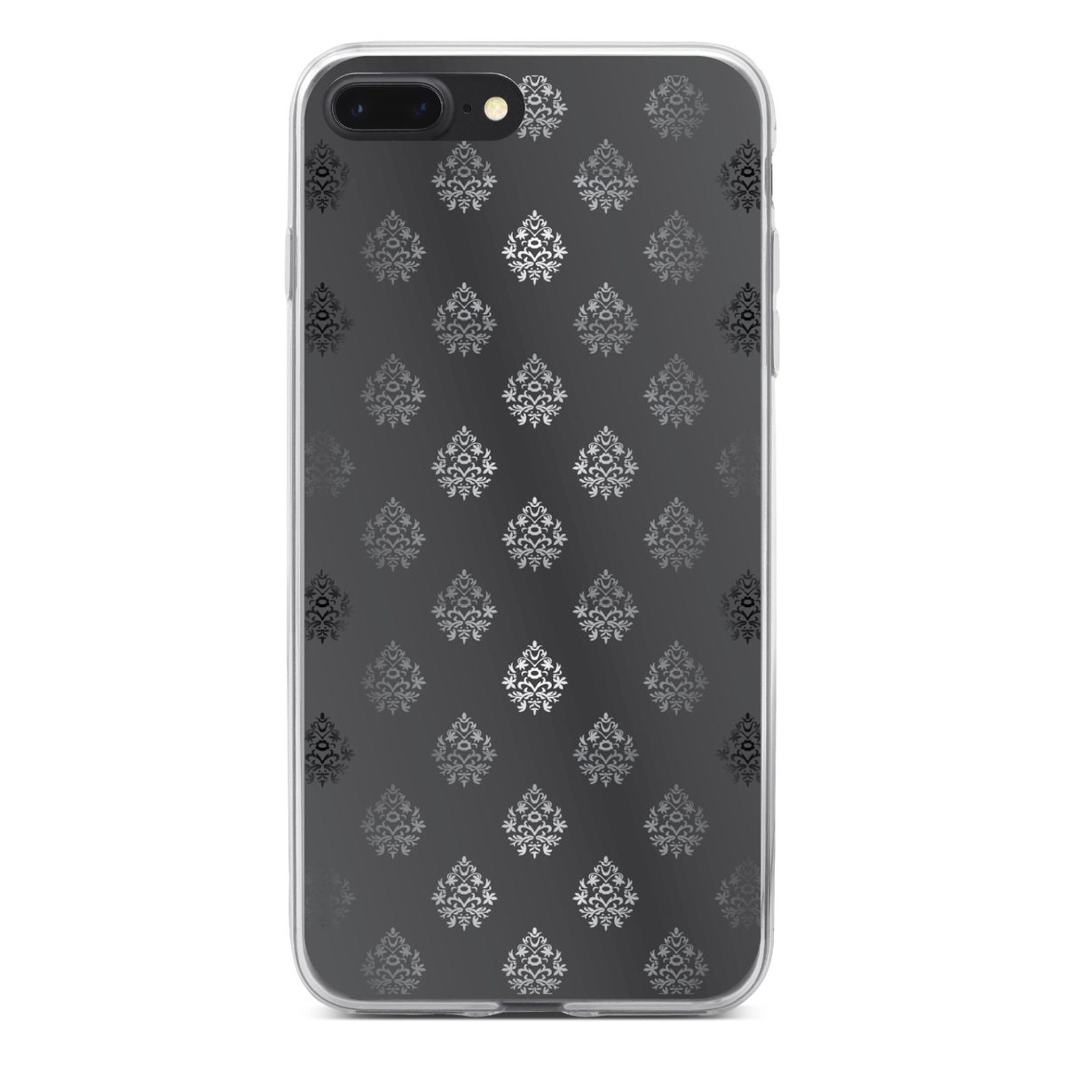 Silver Grey Black White Damask Clear Shockproof iPhone Case, view 6