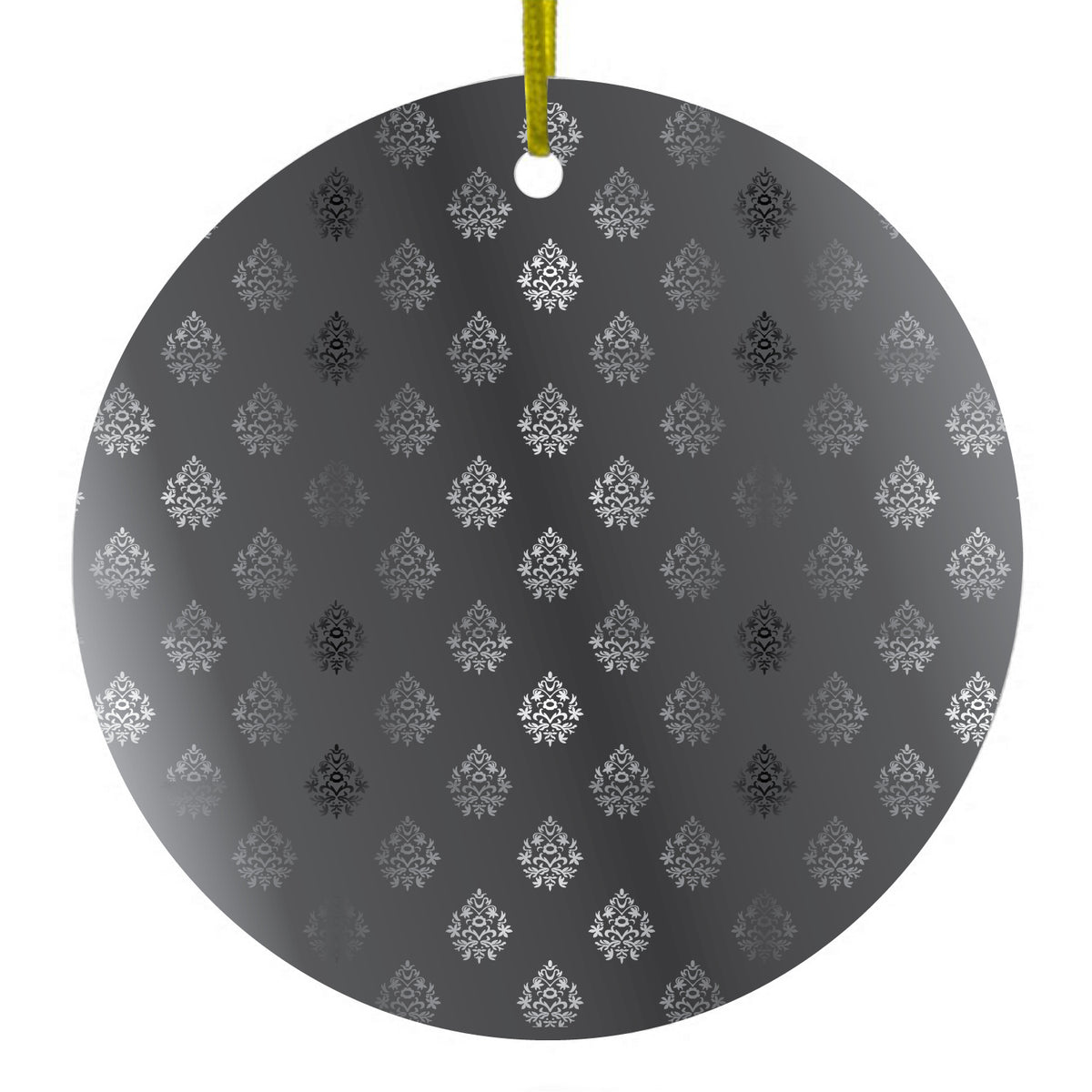 Silver Grey Black White Damask Ceramic Ornament