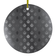 DistinctInk® Hanging Ceramic Christmas Tree Ornament with Gold String - Great Gift / Present - 2 3/4 inch Diameter - Silver Grey Black White Damask
