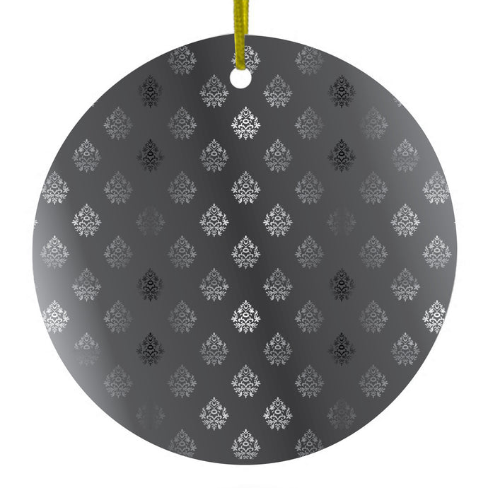 Silver Grey Black White Damask Ceramic Ornament
