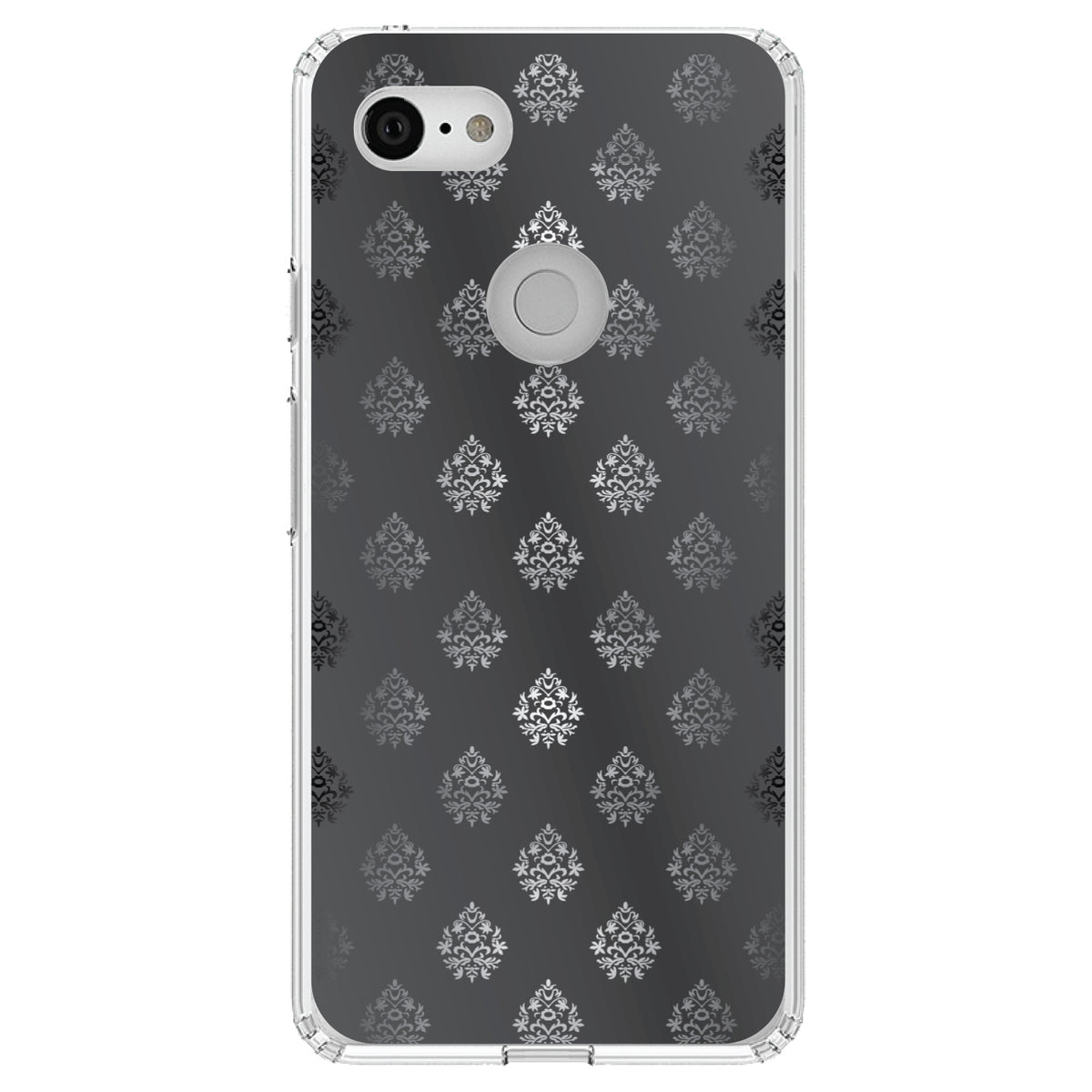 Silver Grey Black White Damask Clear Shockproof iPhone Case, view 21