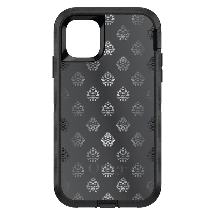 DistinctInk™ OtterBox Defender Series Case for Apple iPhone / Samsung Galaxy / Google Pixel - Silver Grey Black White Damask