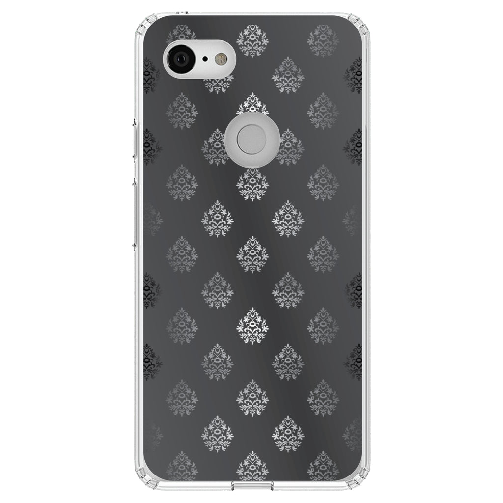 Silver Grey Black White Damask Clear Shockproof iPhone Case, view 22