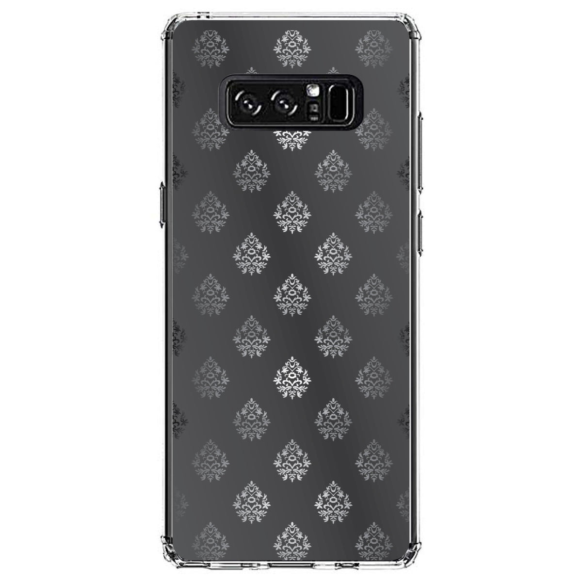 Silver Grey Black White Damask Clear Shockproof iPhone Case, view 12