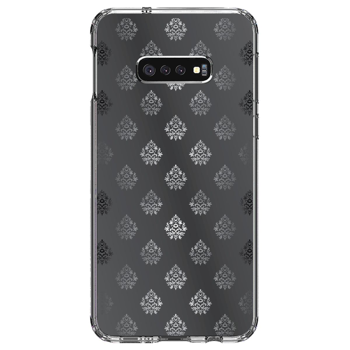 Silver Grey Black White Damask Clear Shockproof iPhone Case, view 18