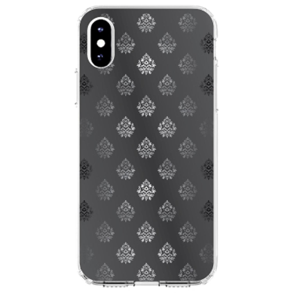 Silver Grey Black White Damask Clear Shockproof iPhone Case, view 4
