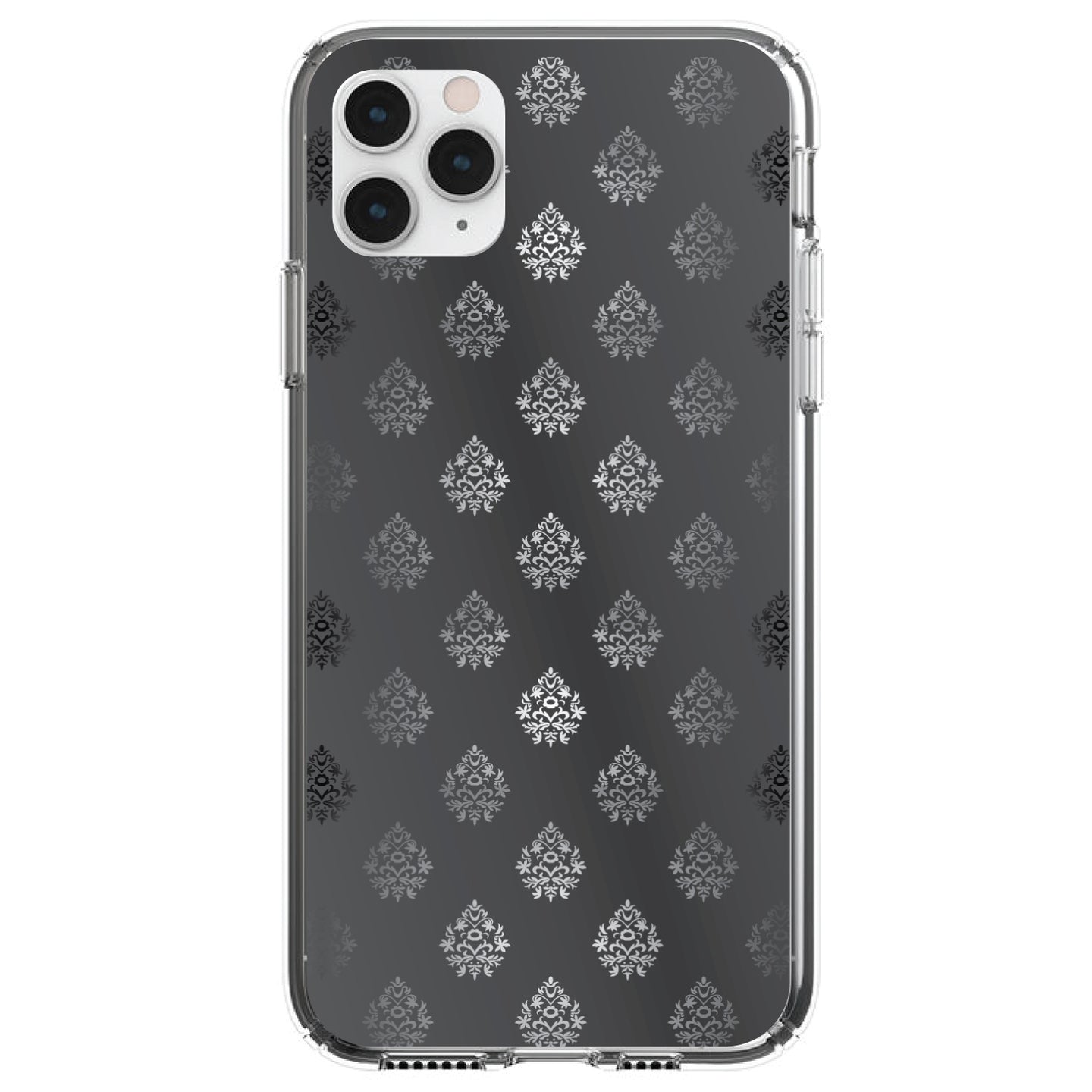 DistinctInk® Clear Shockproof Hybrid Case for Apple iPhone / Samsung Galaxy / Google Pixel - Silver Grey Black White Damask
