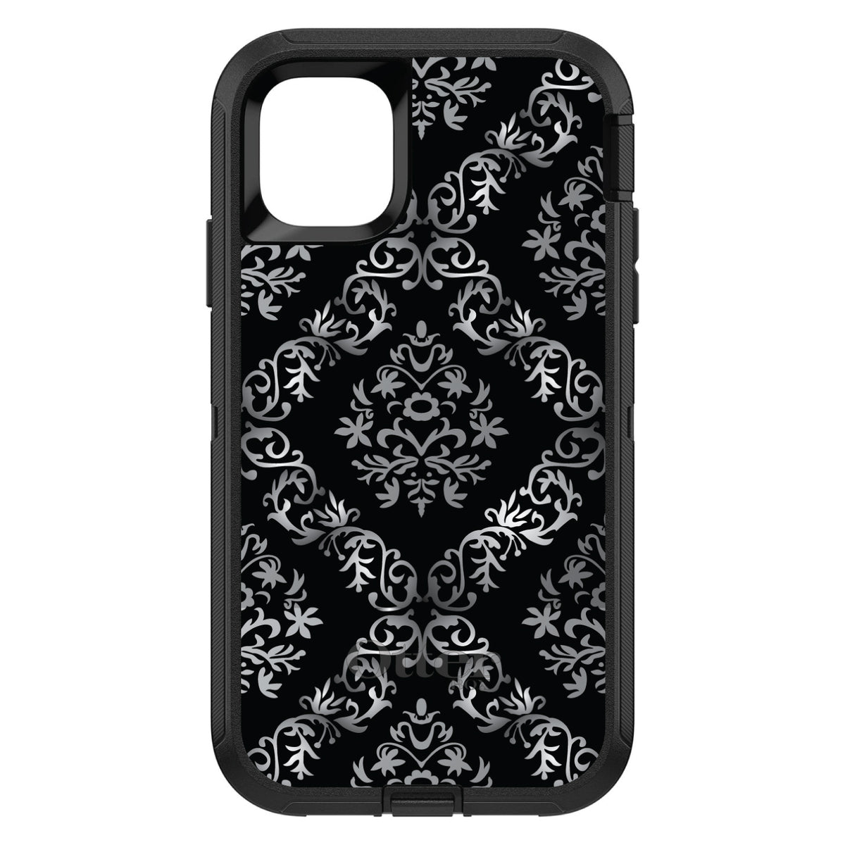 Black White Silver Grey Damask OtterBox Defender Case for iPhone & Galaxy, view 2