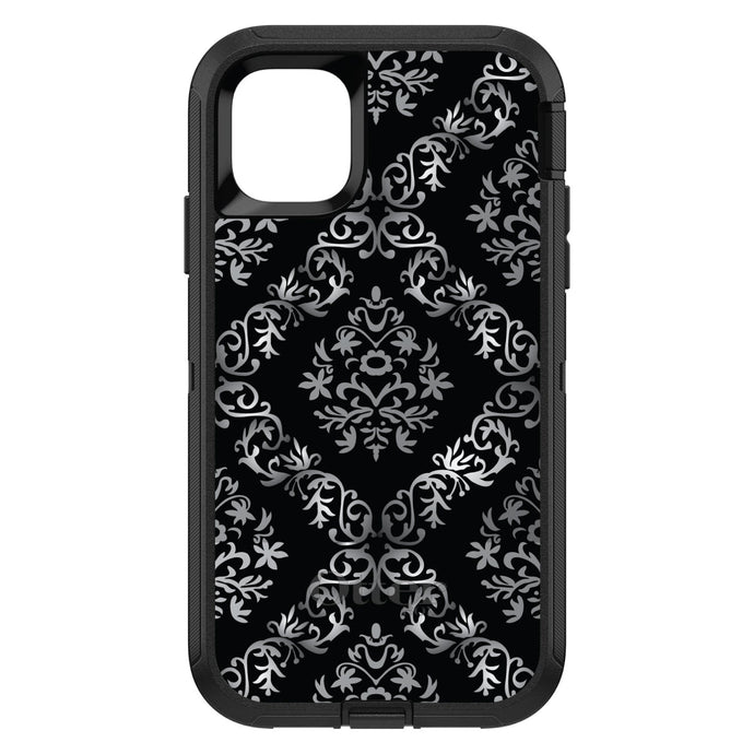 DistinctInk™ OtterBox Defender Series Case for Apple iPhone / Samsung Galaxy / Google Pixel - Black White Silver Grey Damask