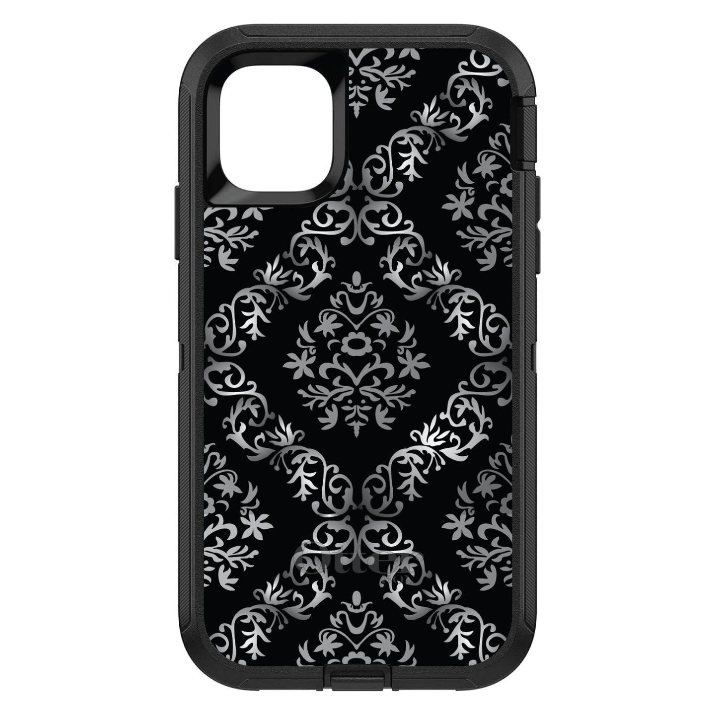 DistinctInk™ OtterBox Defender Series Case for Apple iPhone / Samsung Galaxy / Google Pixel - Black White Silver Grey Damask