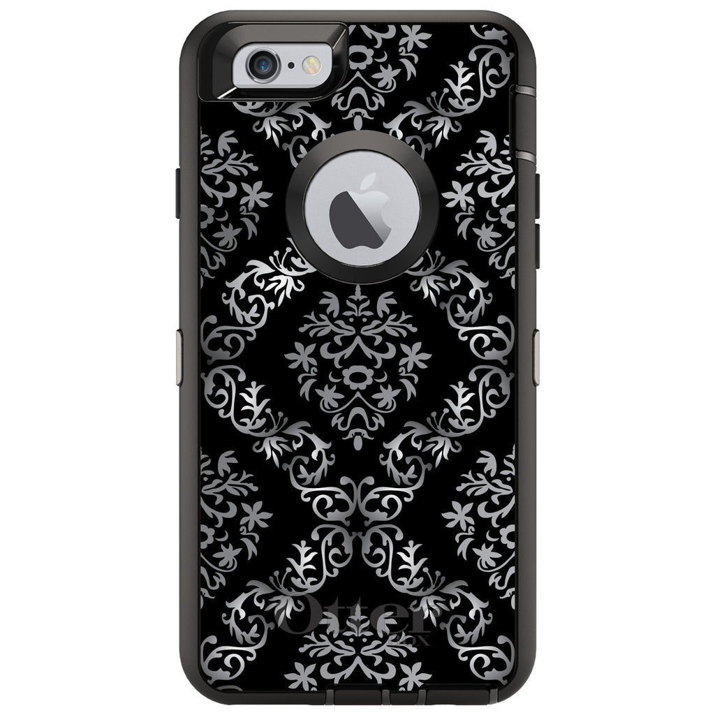 Black White Silver Grey Damask OtterBox Defender Case for iPhone & Galaxy, view 4