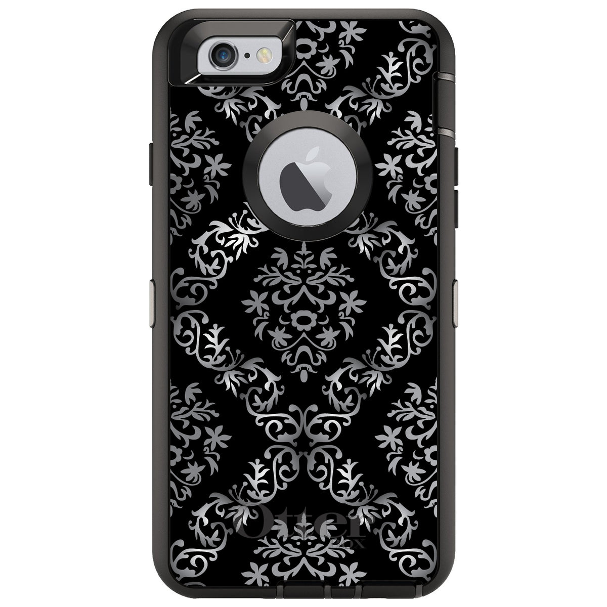 Black White Silver Grey Damask OtterBox Defender Case for iPhone & Galaxy, view 4