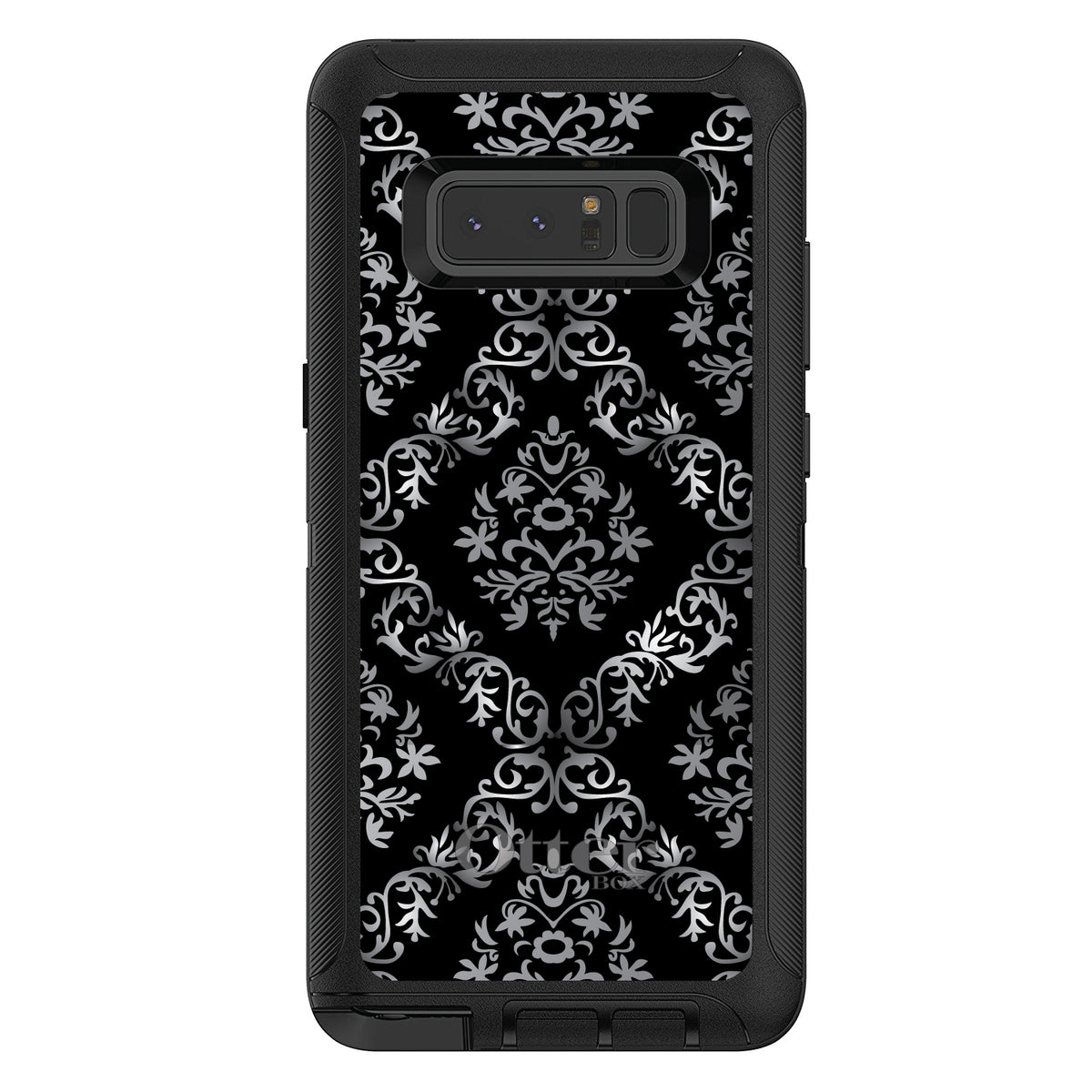 Black White Silver Grey Damask OtterBox Defender Case for iPhone & Galaxy, view 17