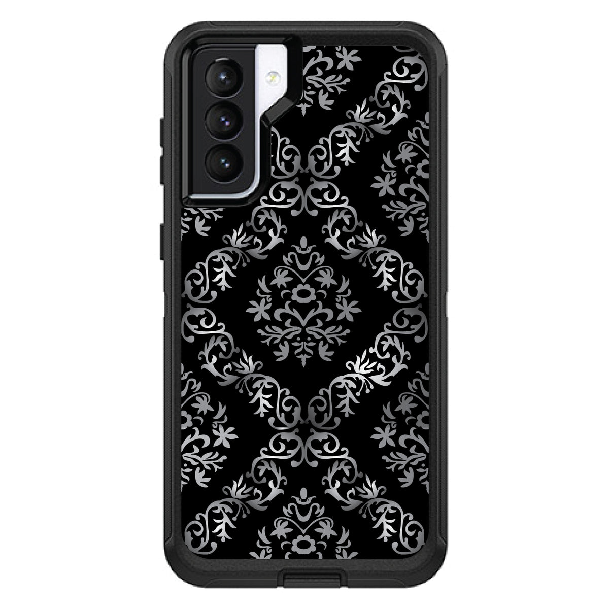 Black White Silver Grey Damask OtterBox Defender Case for iPhone & Galaxy, view 5