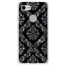 DistinctInk® Clear Shockproof Hybrid Case for Apple iPhone / Samsung Galaxy / Google Pixel - Black White Silver Grey Damask