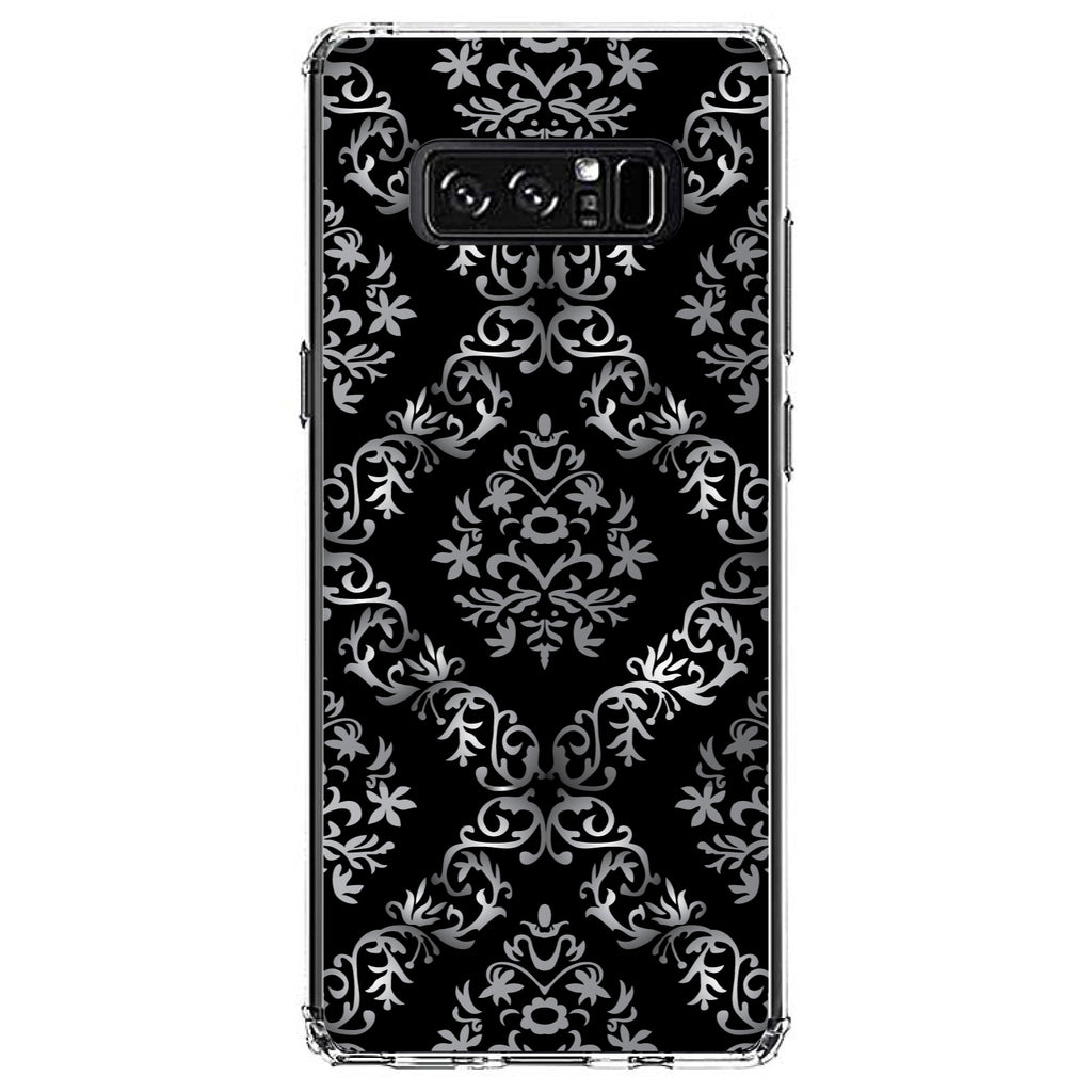 Black White Silver Grey Damask Clear Shockproof iPhone Case, view 12