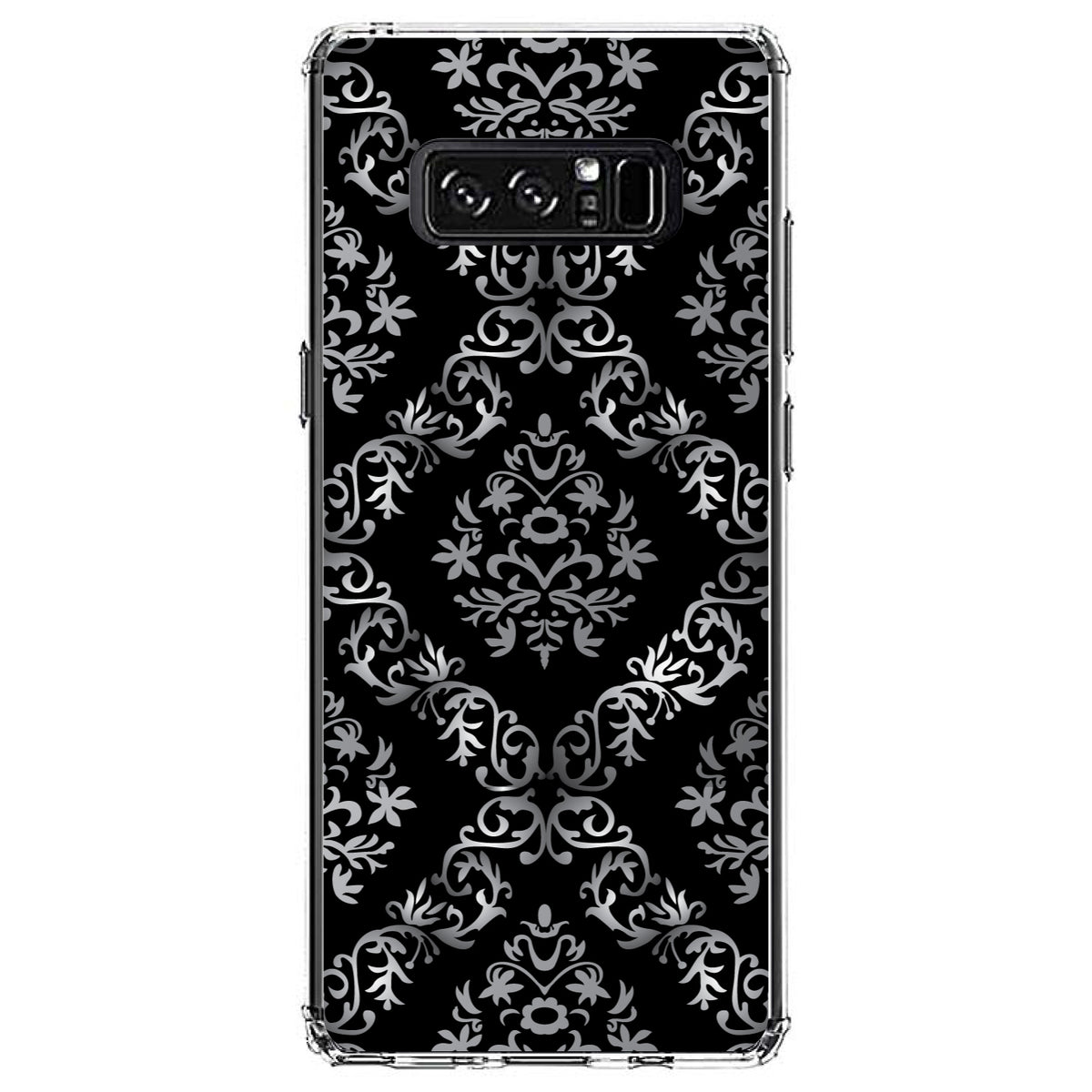 Black White Silver Grey Damask Clear Shockproof iPhone Case, view 12