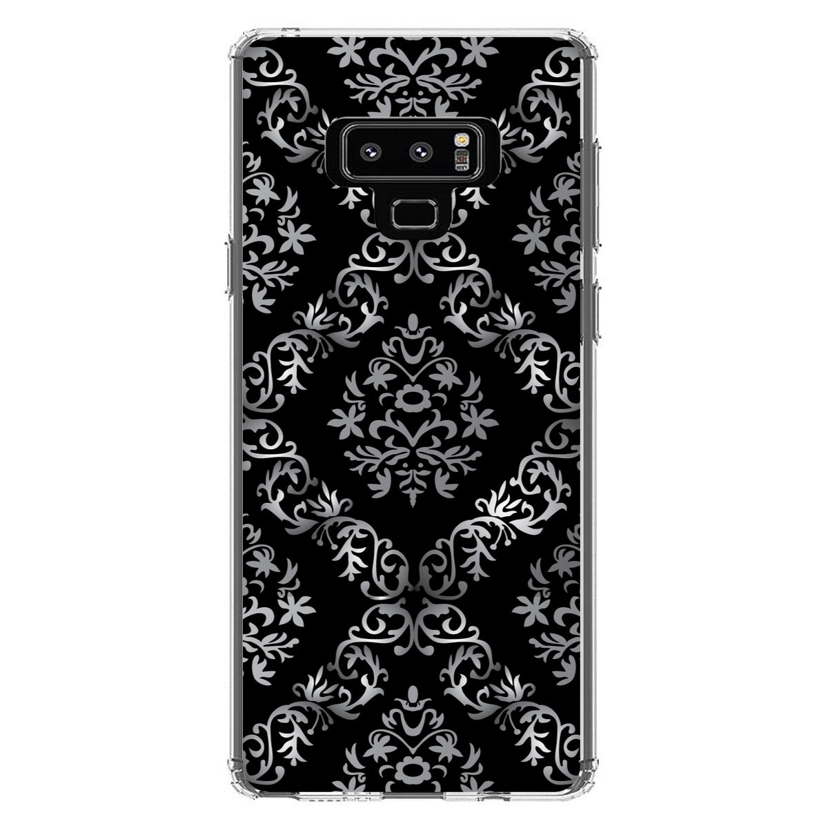 Black White Silver Grey Damask Clear Shockproof iPhone Case, view 11