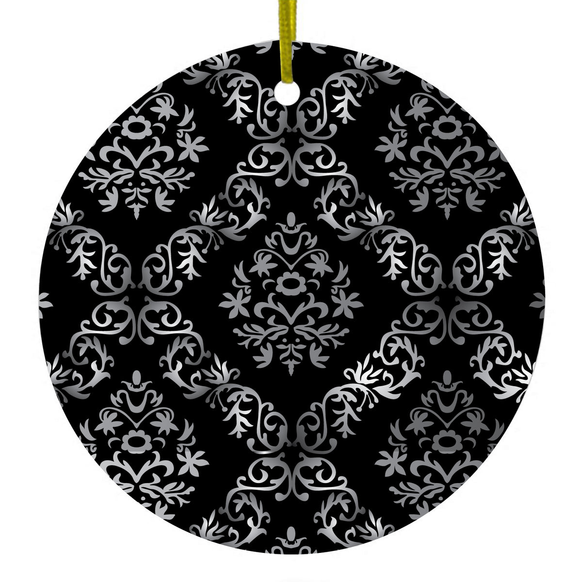 Black White Silver Grey Damask Ceramic Ornament