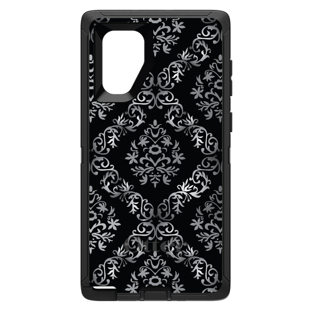 Black White Silver Grey Damask OtterBox Defender Case for iPhone & Galaxy, view 15