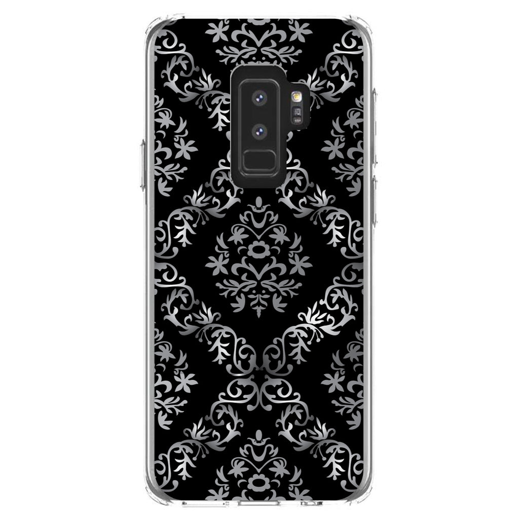 Black White Silver Grey Damask Clear Shockproof iPhone Case, view 20