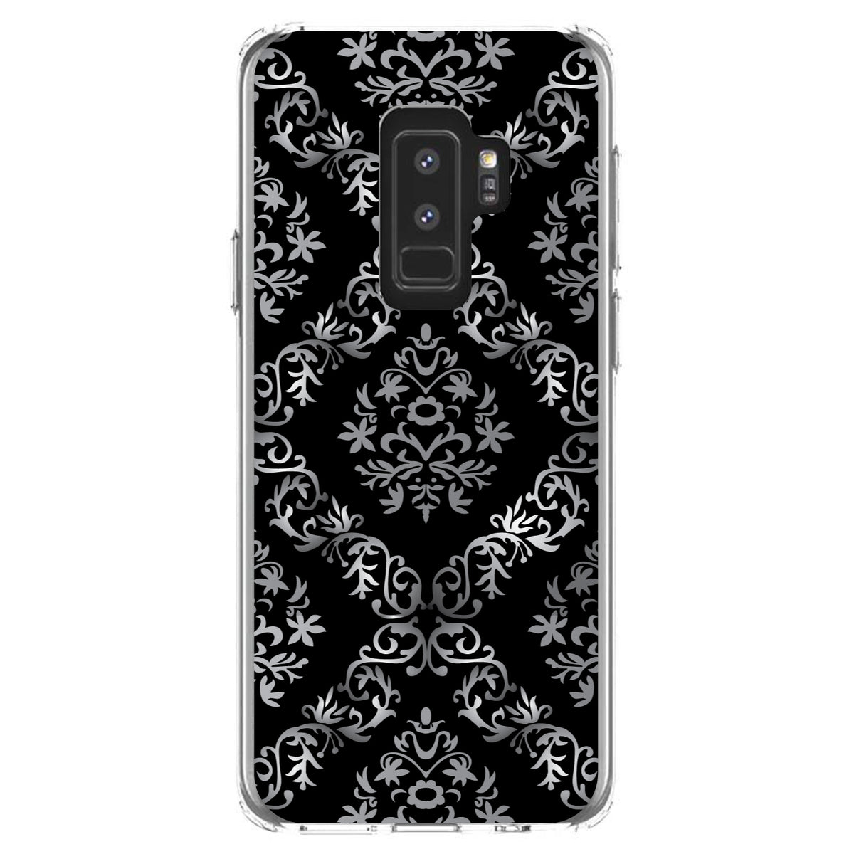 Black White Silver Grey Damask Clear Shockproof iPhone Case, view 20