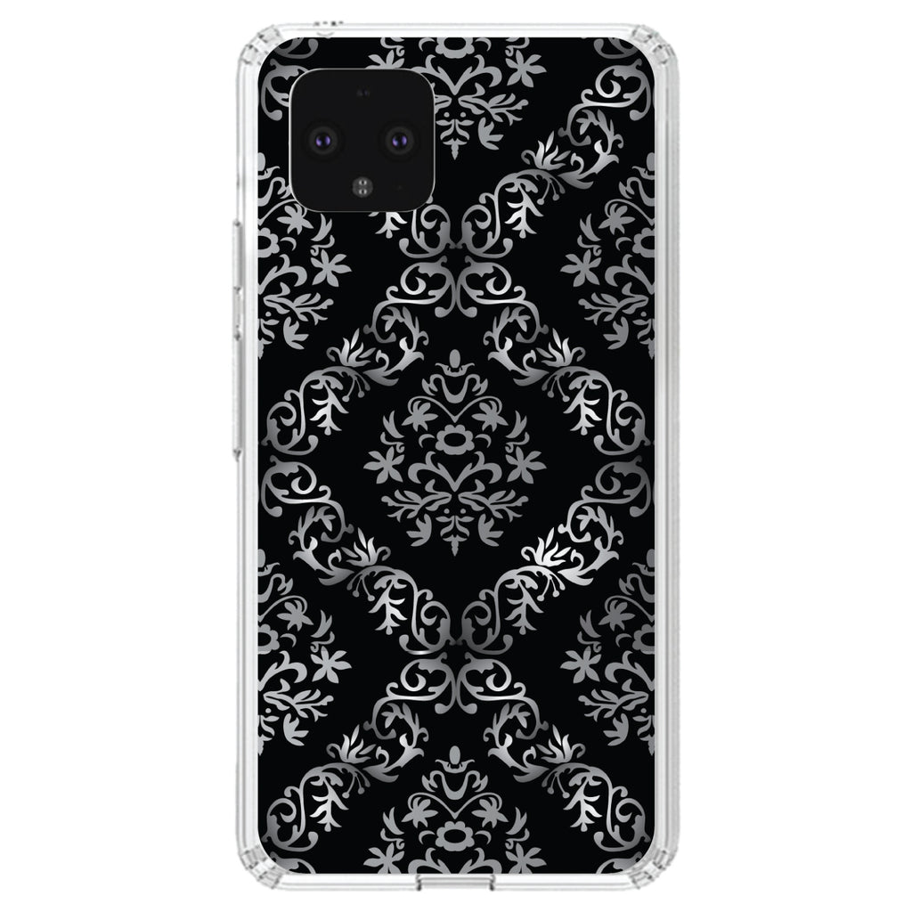 Black White Silver Grey Damask Clear Shockproof iPhone Case, view 23
