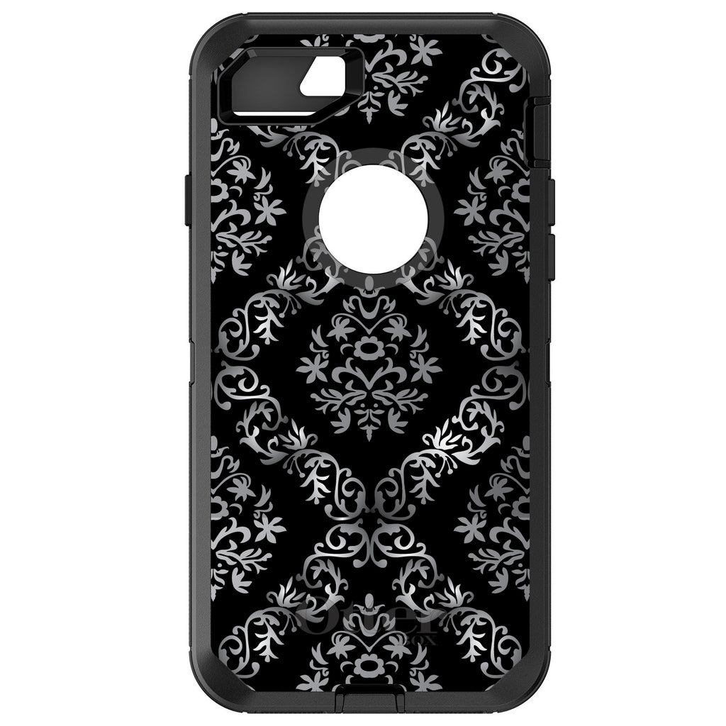 Black White Silver Grey Damask OtterBox Defender Case for iPhone & Galaxy