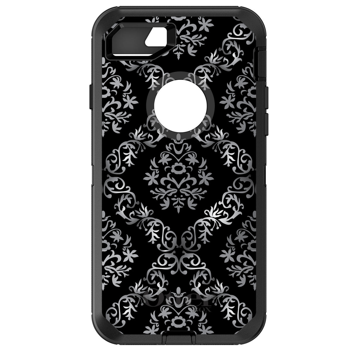 Black White Silver Grey Damask OtterBox Defender Case for iPhone & Galaxy