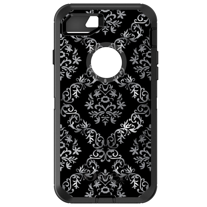 DistinctInk™ OtterBox Defender Series Case for Apple iPhone / Samsung Galaxy / Google Pixel - Black White Silver Grey Damask