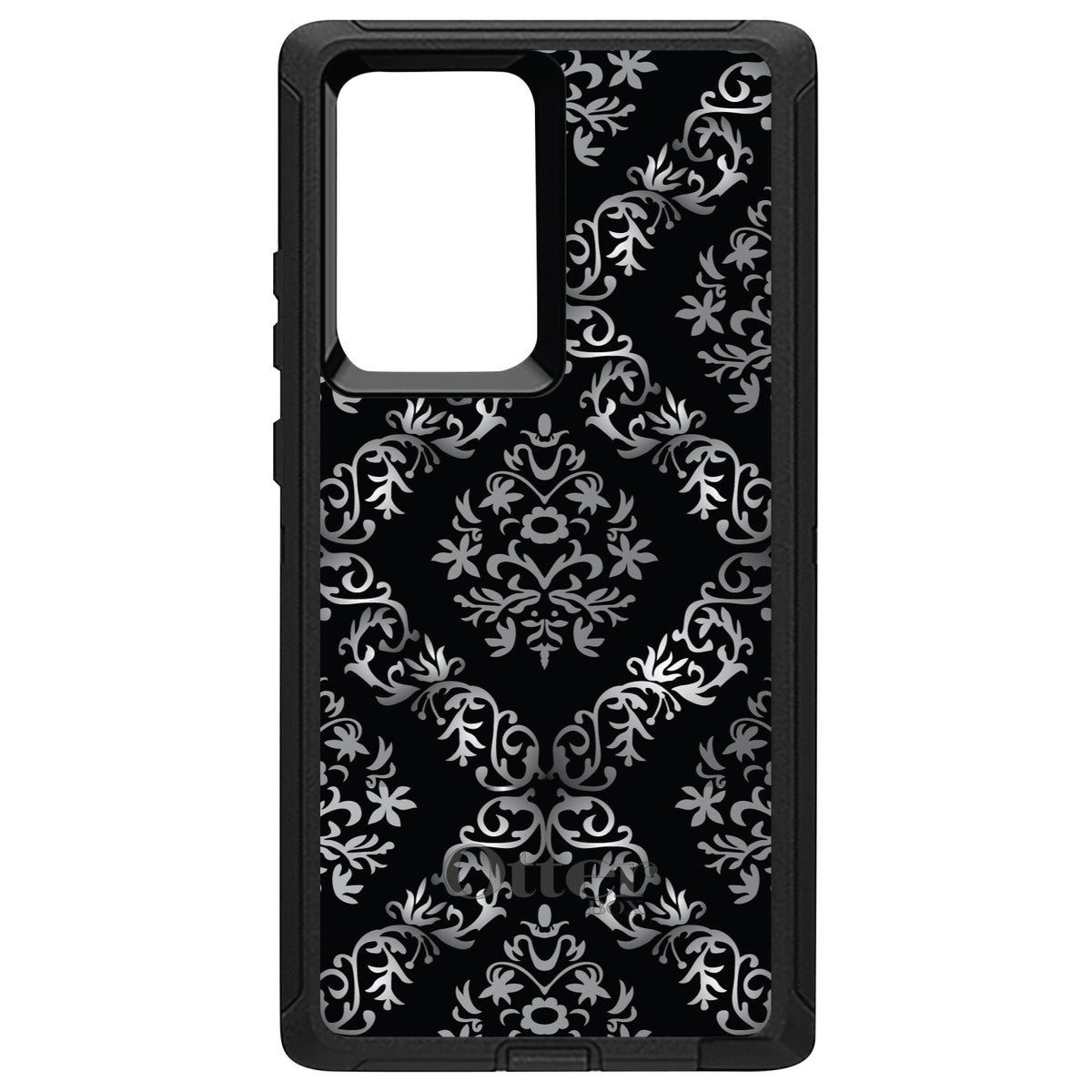 Black White Silver Grey Damask OtterBox Defender Case for iPhone & Galaxy, view 13