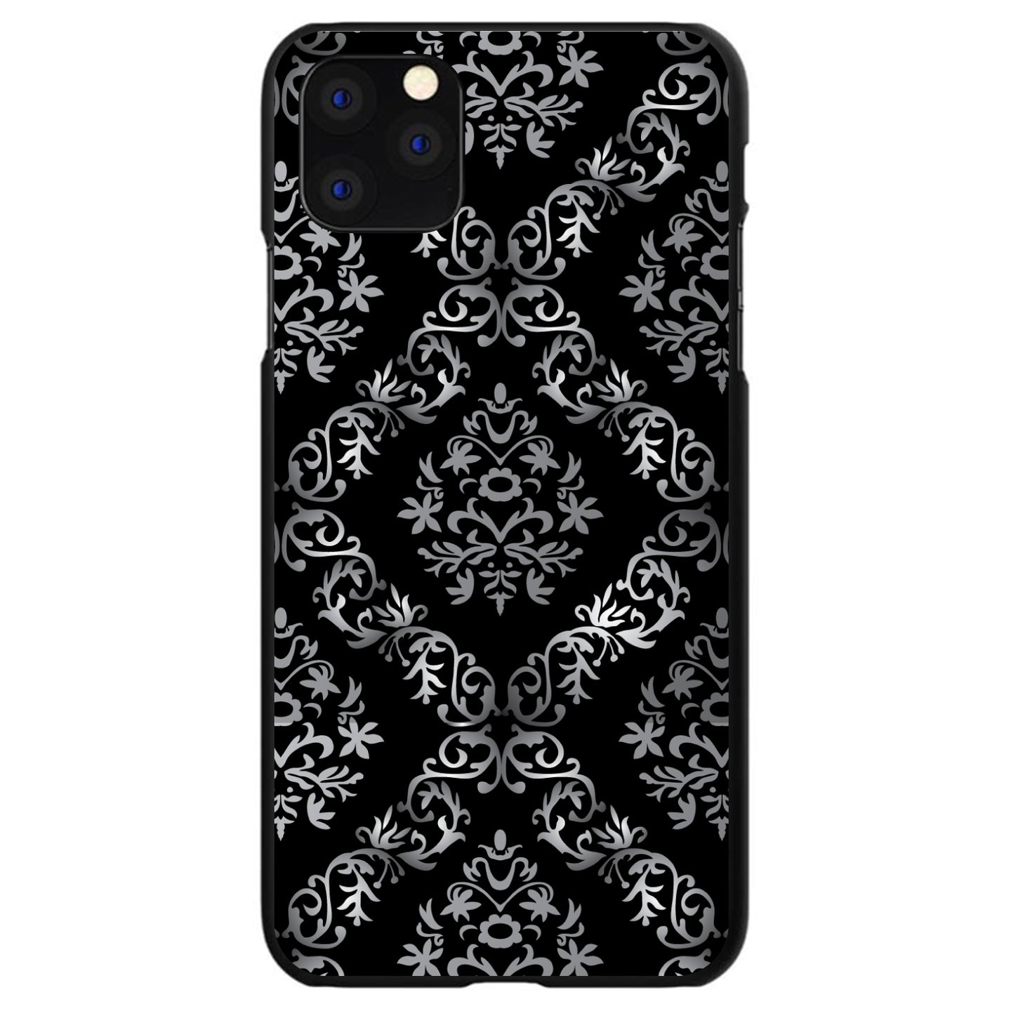 DistinctInk® Hard Plastic Snap-On Case for Apple iPhone or Samsung Galaxy - Black White Silver Grey Damask