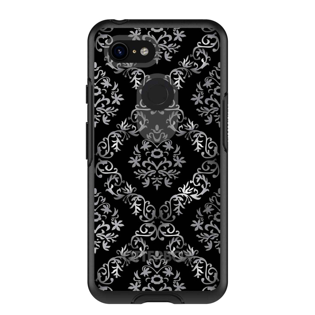 Black White Silver Grey Damask OtterBox Symmetry Case for iPhone & Galaxy, view 15