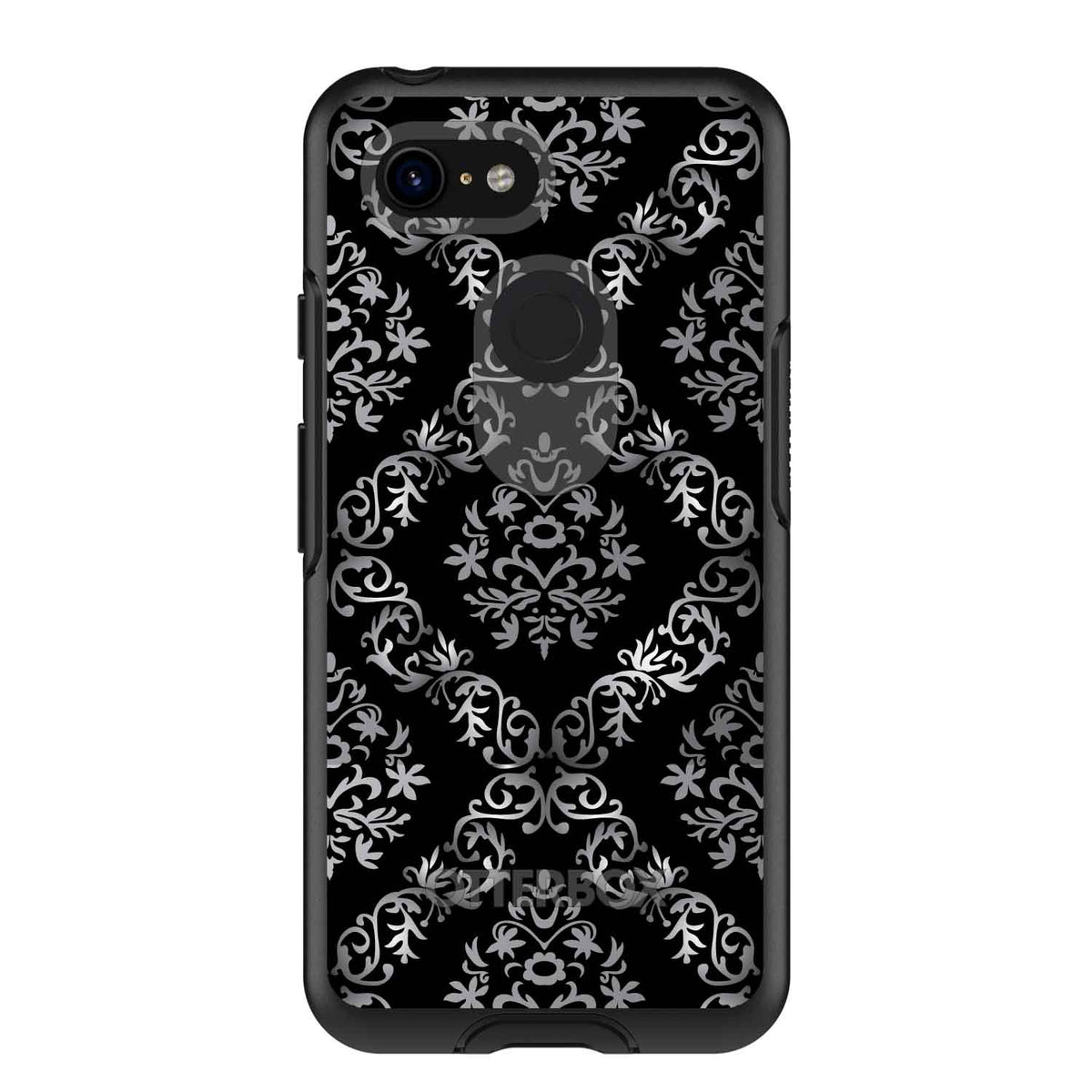 Black White Silver Grey Damask OtterBox Symmetry Case for iPhone & Galaxy, view 15