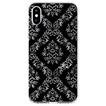 DistinctInk® Clear Shockproof Hybrid Case for Apple iPhone / Samsung Galaxy / Google Pixel - Black White Silver Grey Damask