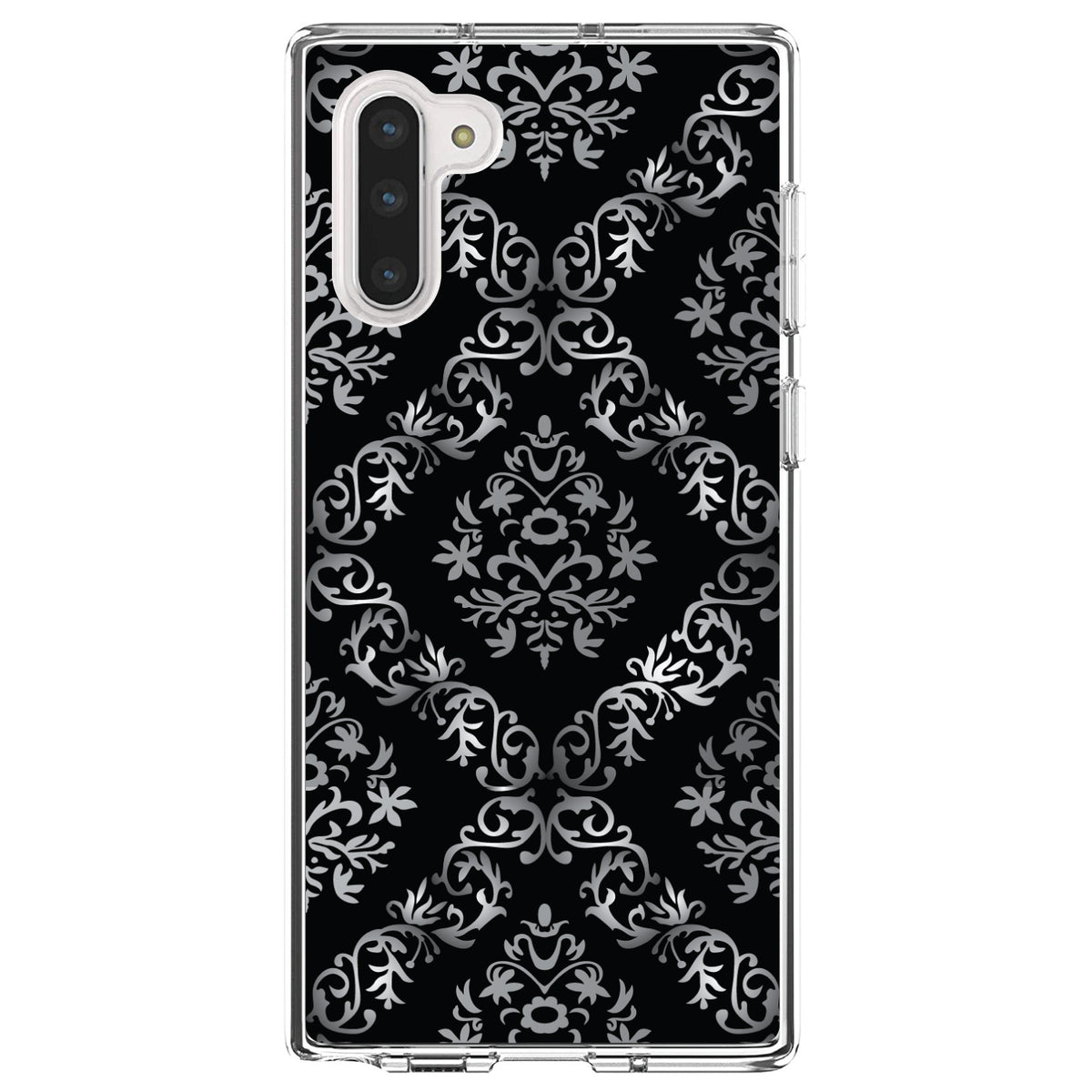 Black White Silver Grey Damask Clear Shockproof iPhone Case, view 9