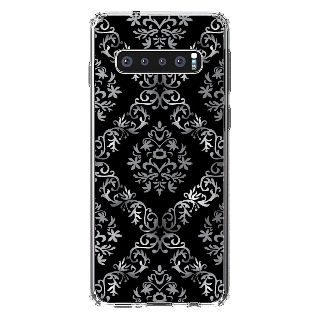 Black White Silver Grey Damask Clear Shockproof iPhone Case, view 16
