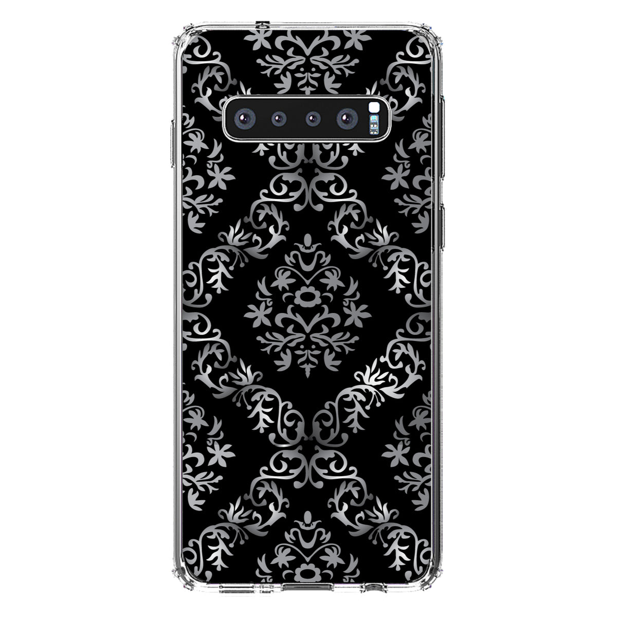 Black White Silver Grey Damask Clear Shockproof iPhone Case, view 16