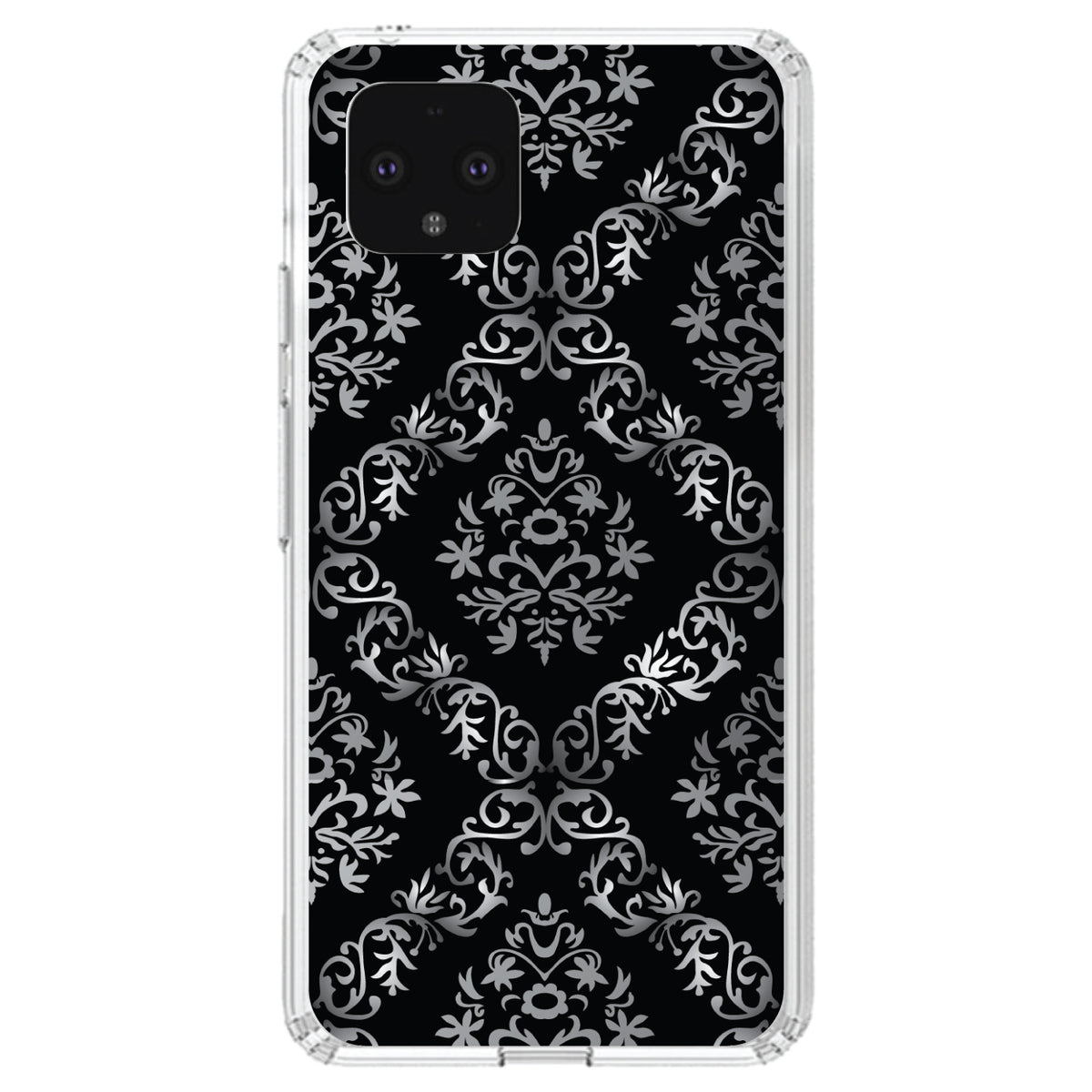 Black White Silver Grey Damask Clear Shockproof iPhone Case, view 24