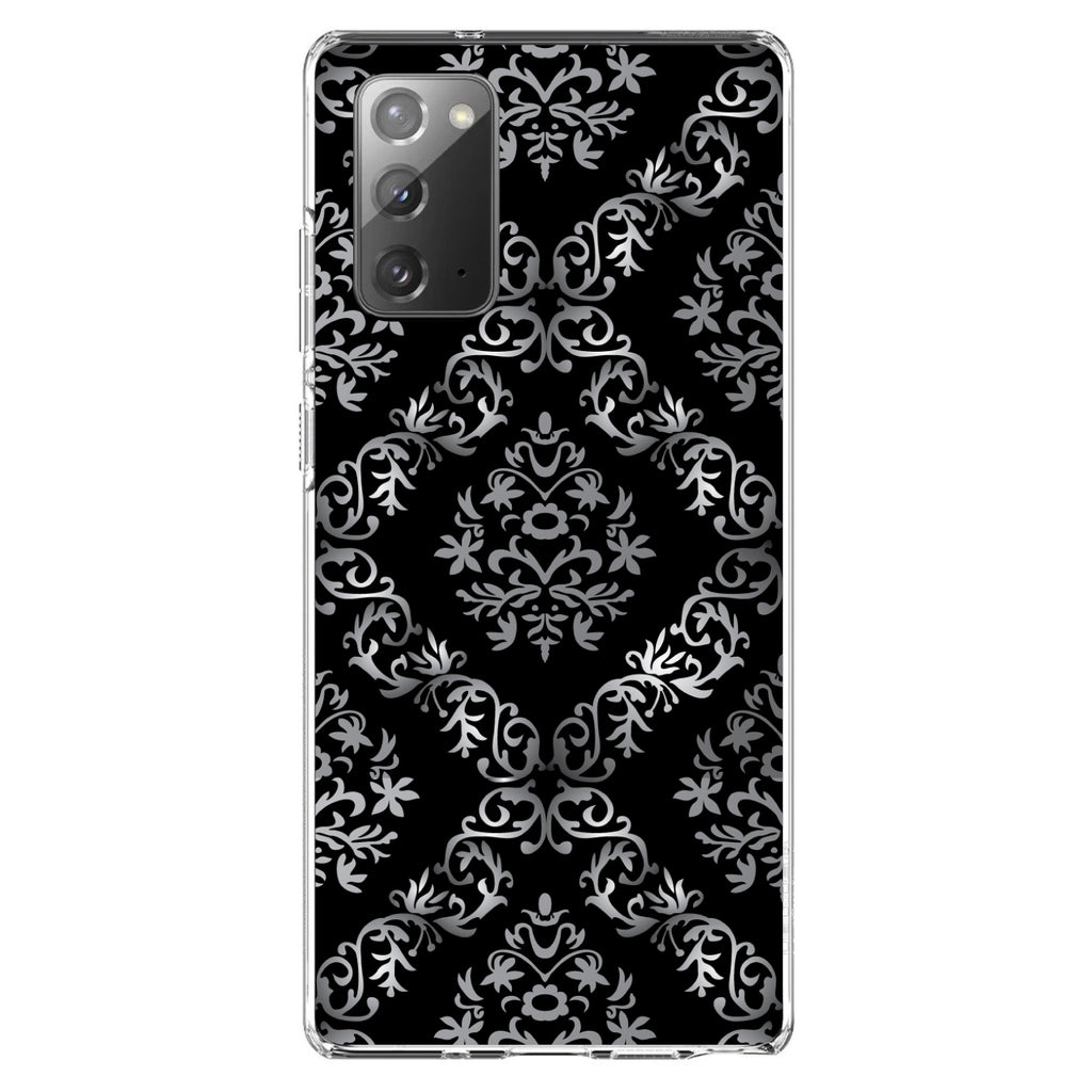 Black White Silver Grey Damask Clear Shockproof iPhone Case, view 7