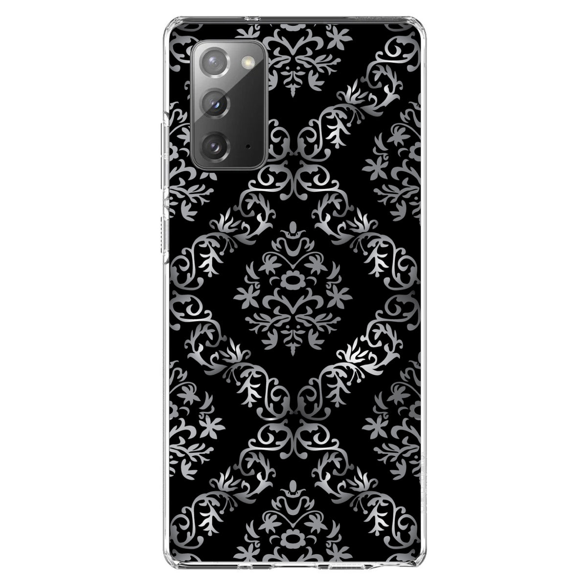 Black White Silver Grey Damask Clear Shockproof iPhone Case, view 7