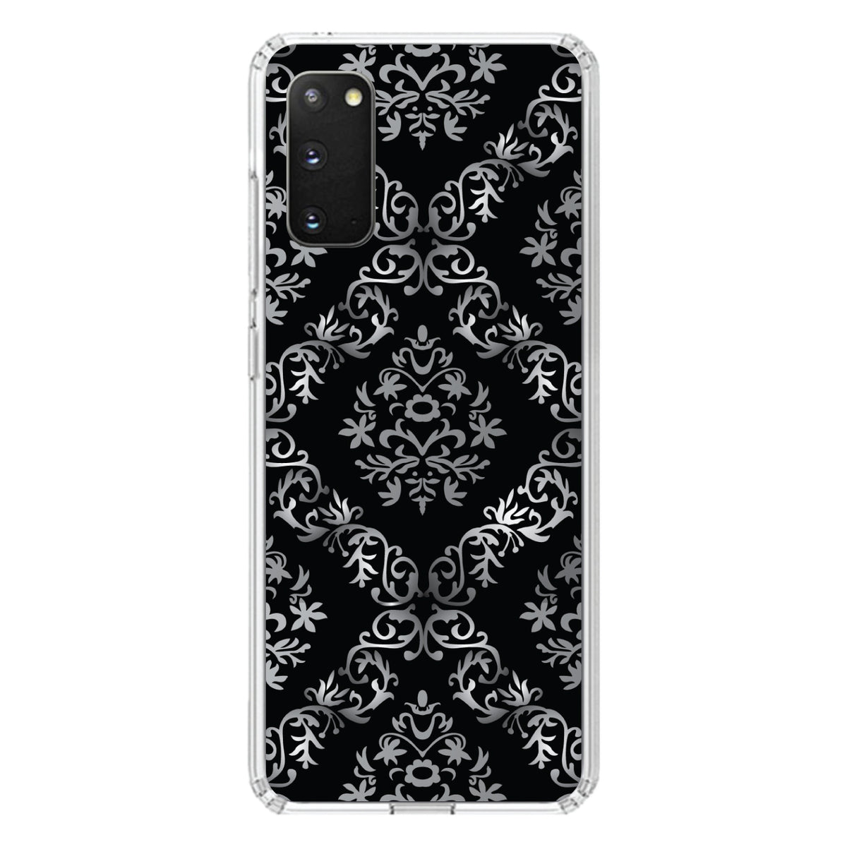 Black White Silver Grey Damask Clear Shockproof iPhone Case, view 13