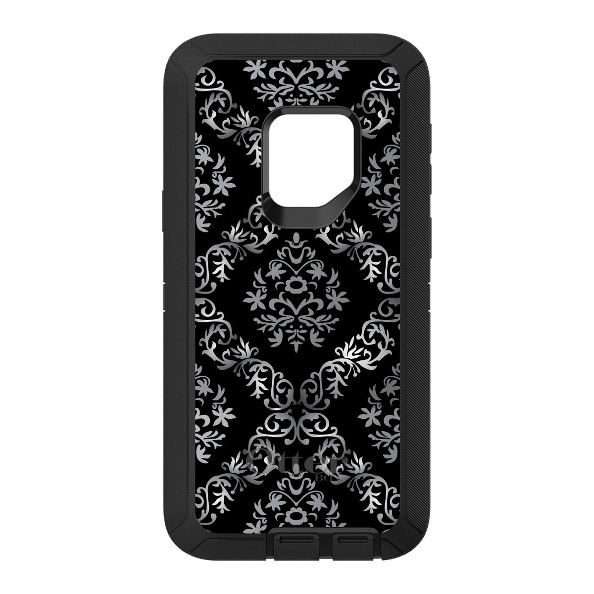 Black White Silver Grey Damask OtterBox Defender Case for iPhone & Galaxy, view 11