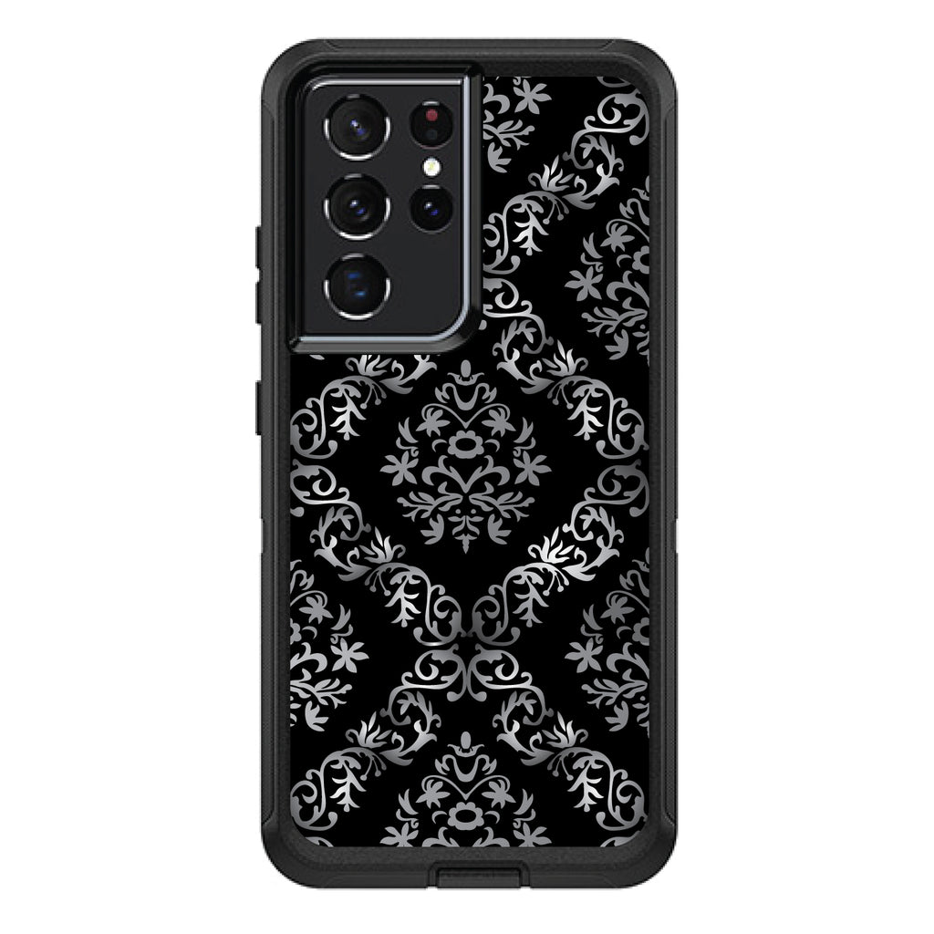 Black White Silver Grey Damask OtterBox Defender Case for iPhone & Galaxy, view 7
